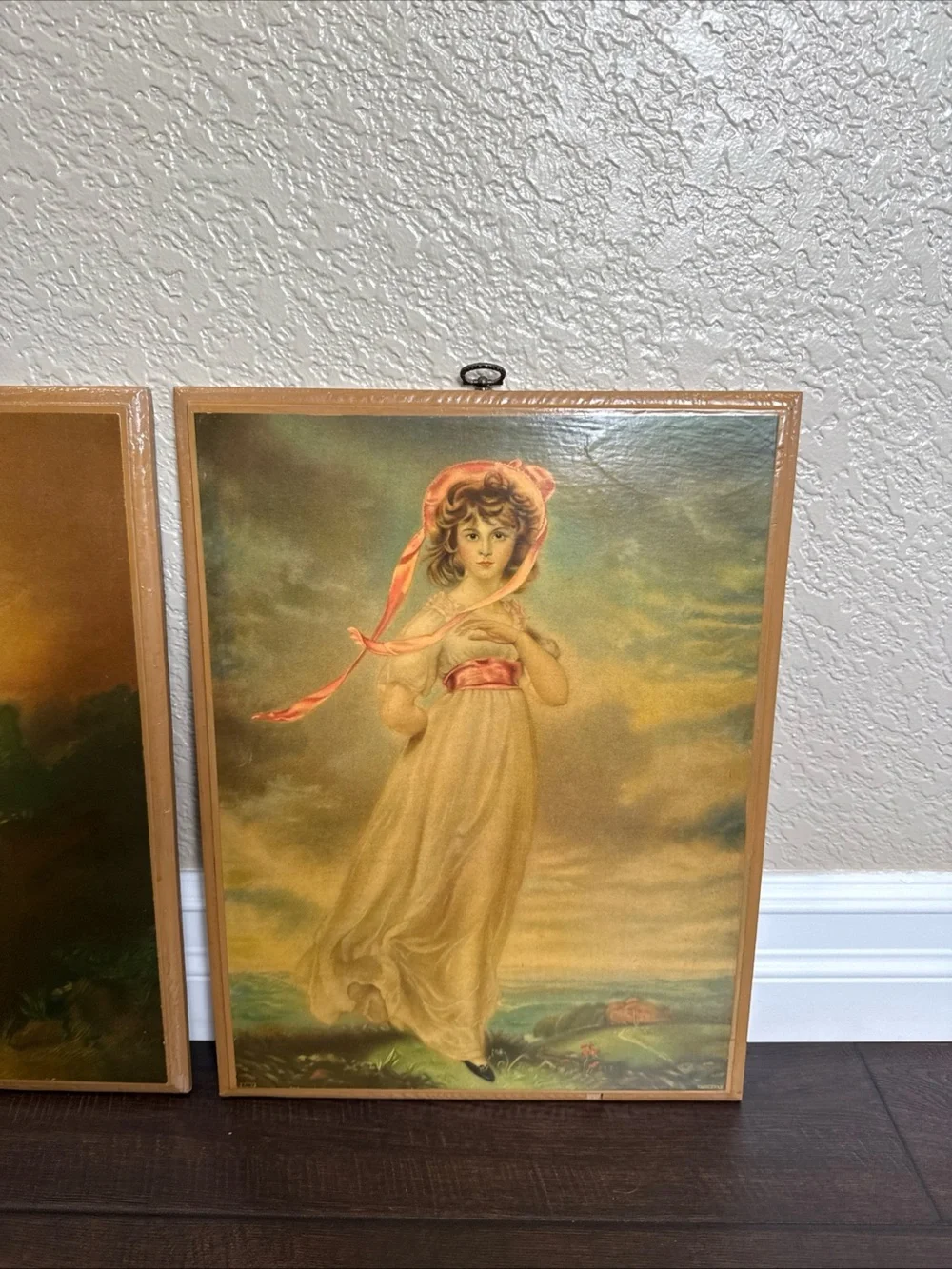 Vintage 2 Decopage On Wood W/hooks -Blue Boy (Gainsborough) & Pinkie (Lawrence)